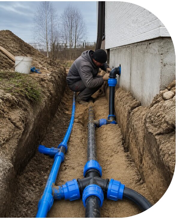 Монтаж наружного водопровода на участке под ключ в Чернушке